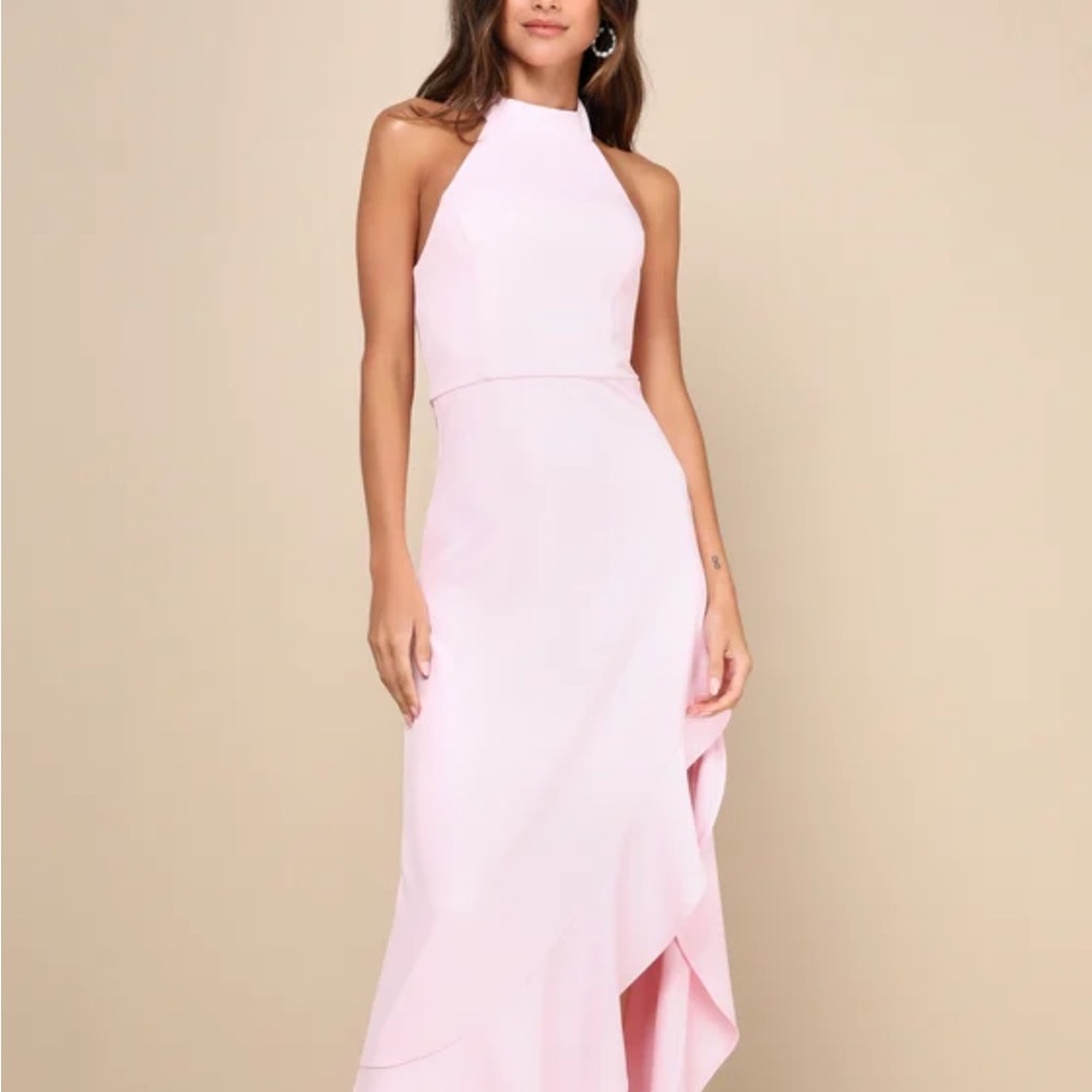 Lulus Light Pink Ruffled Halter Maxi Dress